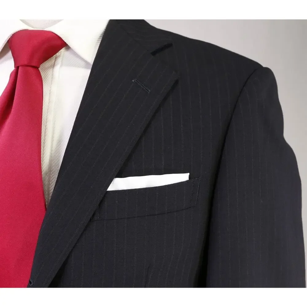 J Press Black Striped 3/2 Roll Lapel Wool Suit 34S